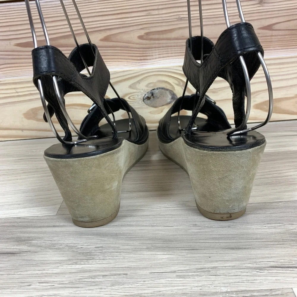 A.P.C. Wedge Sandals Womens 37 Black Leather Suede Platform Buckle F-50025 Shoes